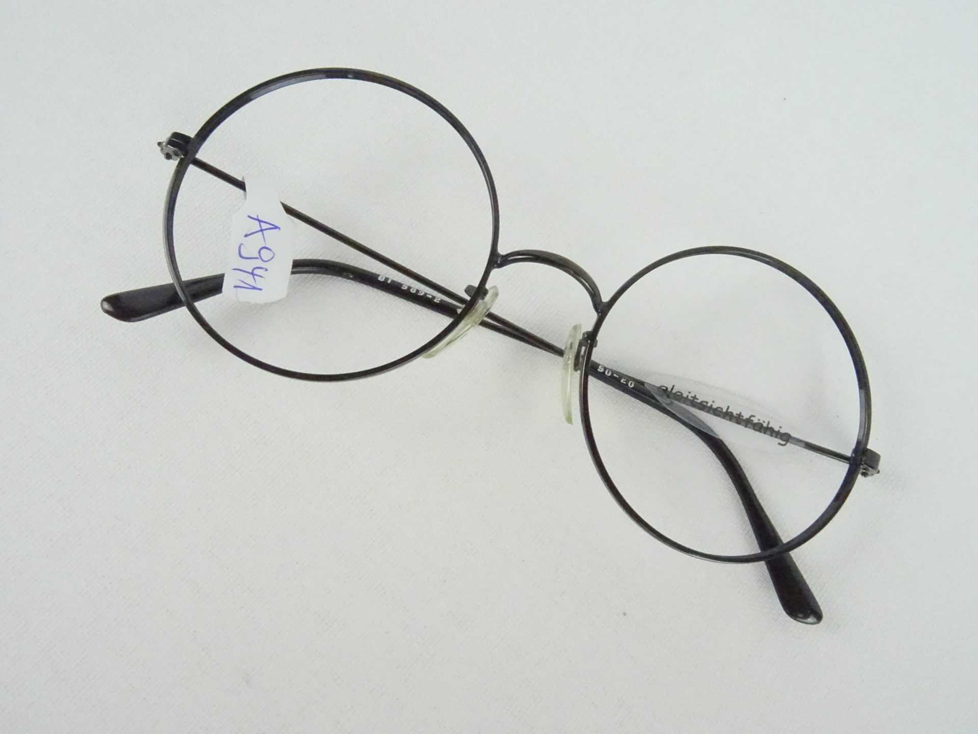 "Nickelbrille" schwarze Brille rund Professorbrille Metallgestell Brillenfassungen kreisrunde Gläser Gr. M – Bild 2