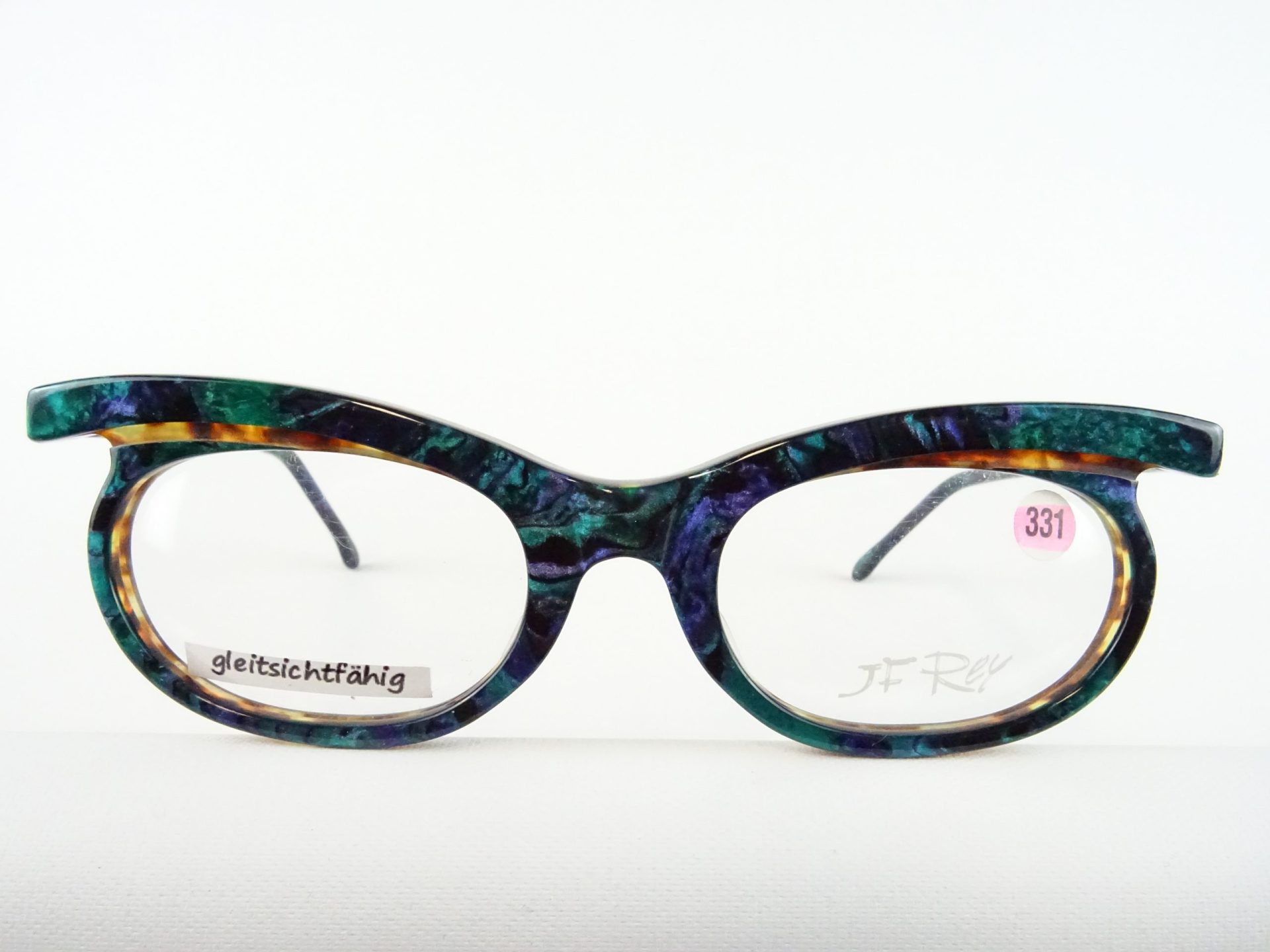 JF REY Brillenfassung Damenbrille schrill extrem ausgefallen Kunststoffgestell Cateye türkis lila gemustert Gr. M