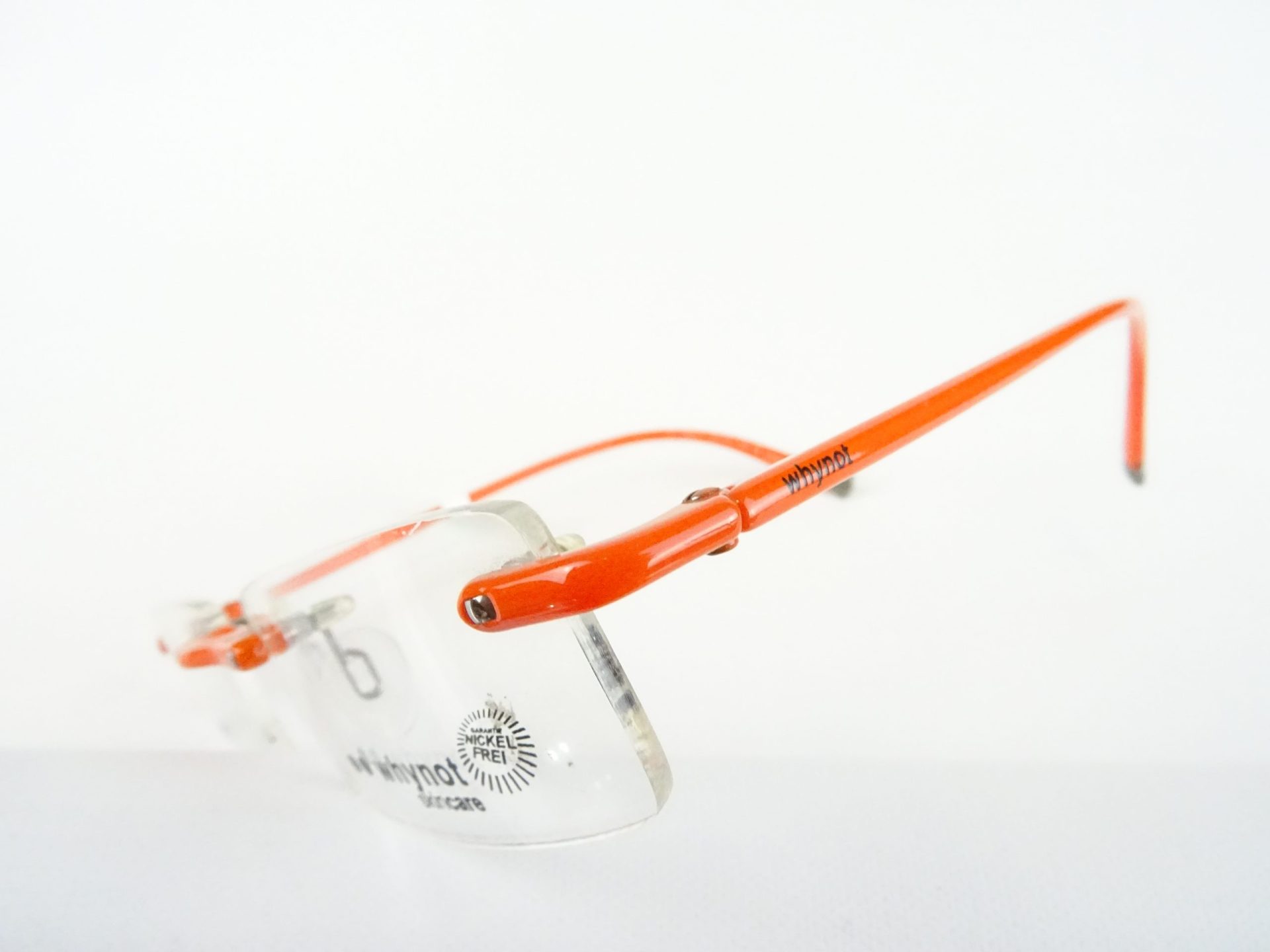 WHY NOT rahmenlose Brille kleine Brillenfassung schmale flache Glasform sehr leicht Kunststoff orange nickelfrei Gr. S – Bild 3