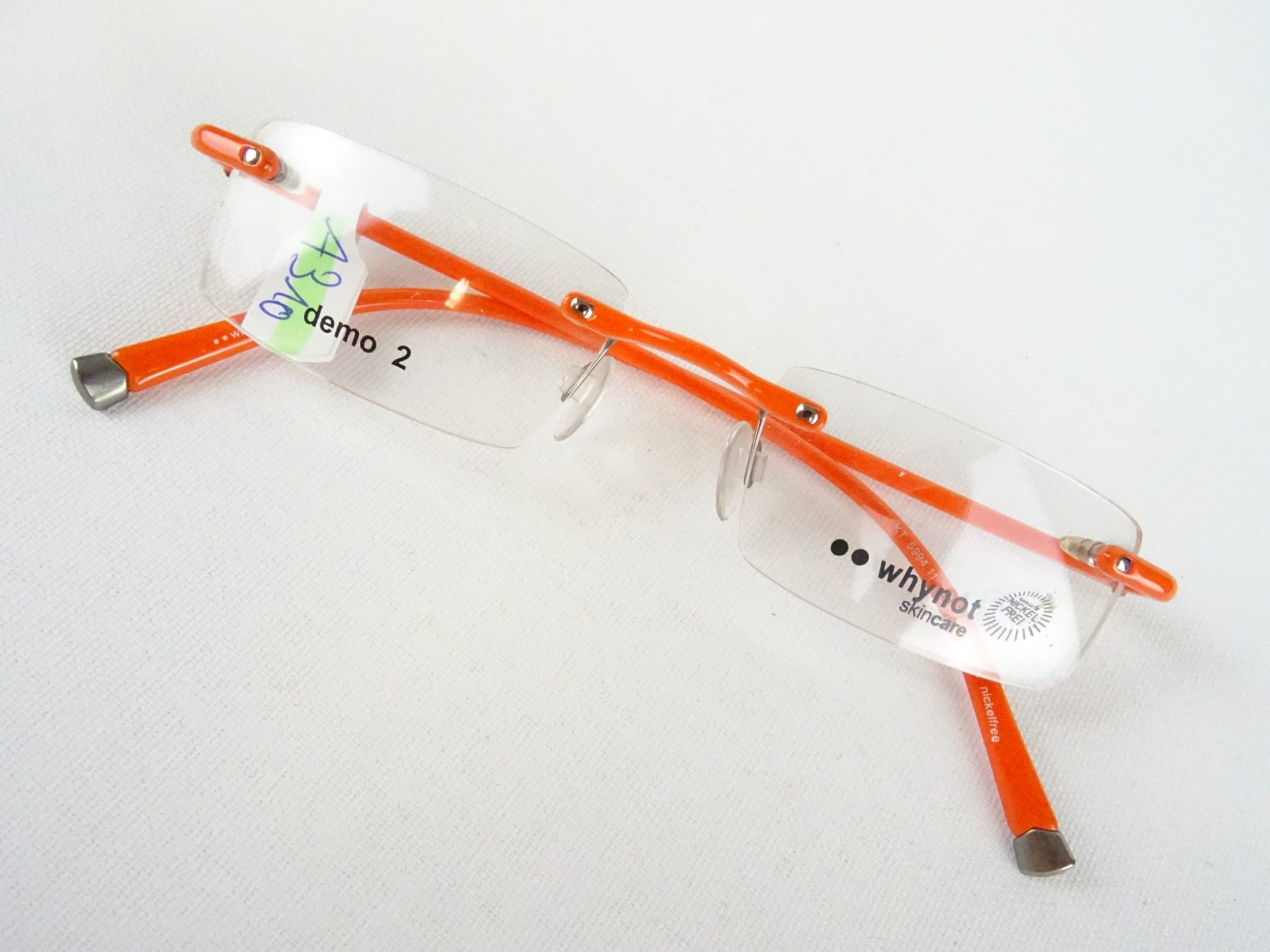 WHY NOT rahmenlose Brille kleine Brillenfassung schmale flache Glasform sehr leicht Kunststoff orange nickelfrei Gr. S – Bild 2