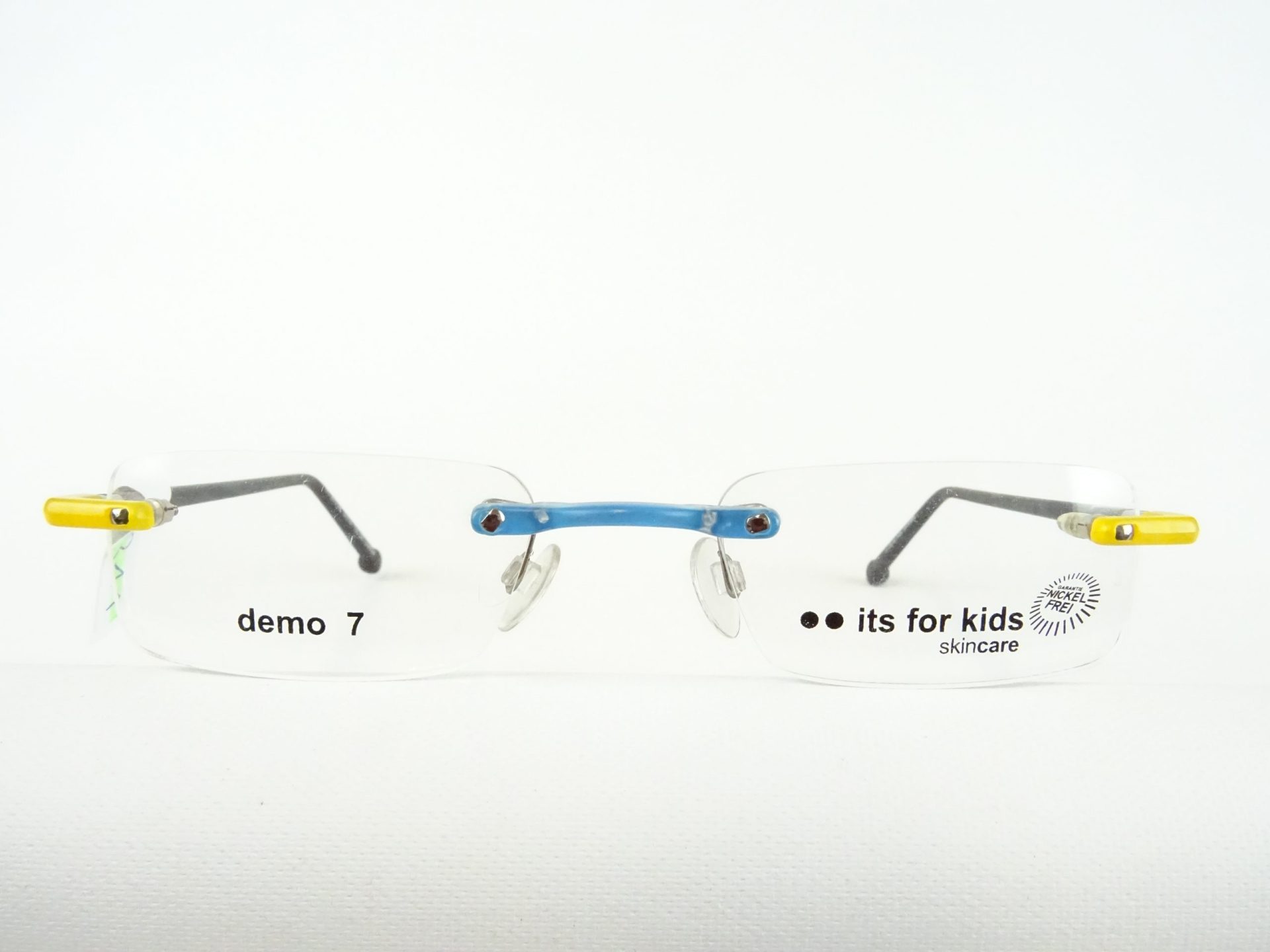Blau-gelbe Kinderbrille randlos kleine Brillenfassung rahmenlos unisex für kleine Gesicht/Kopfform nickelfrei leicht Gr. S – Bild 2