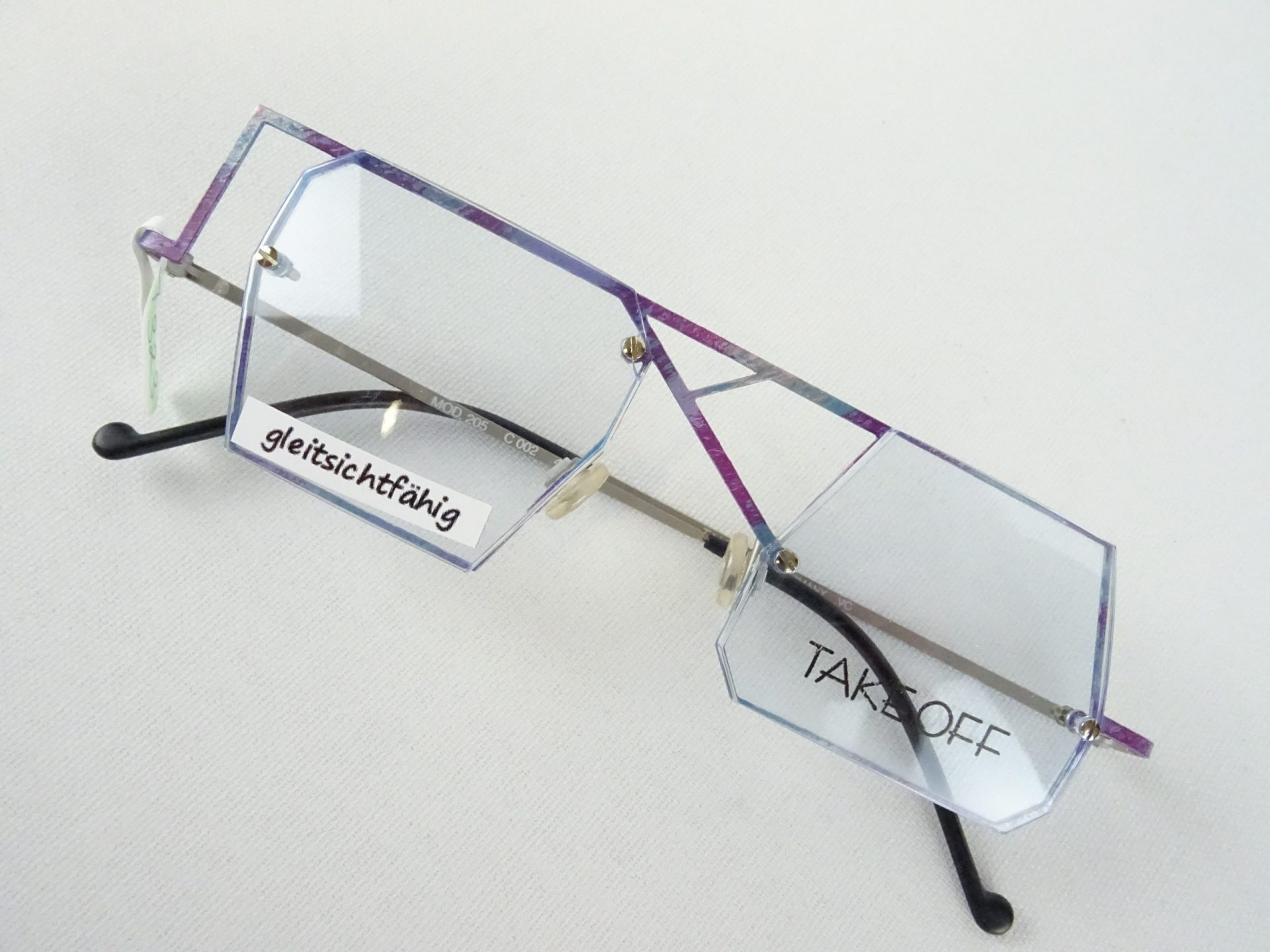 Brillengestelle verrückte Brillengestelle Metallfassung blau-lila Marke TAKE OFF asymetrische Bohrbrille crazy Design Gr. M – Bild 2