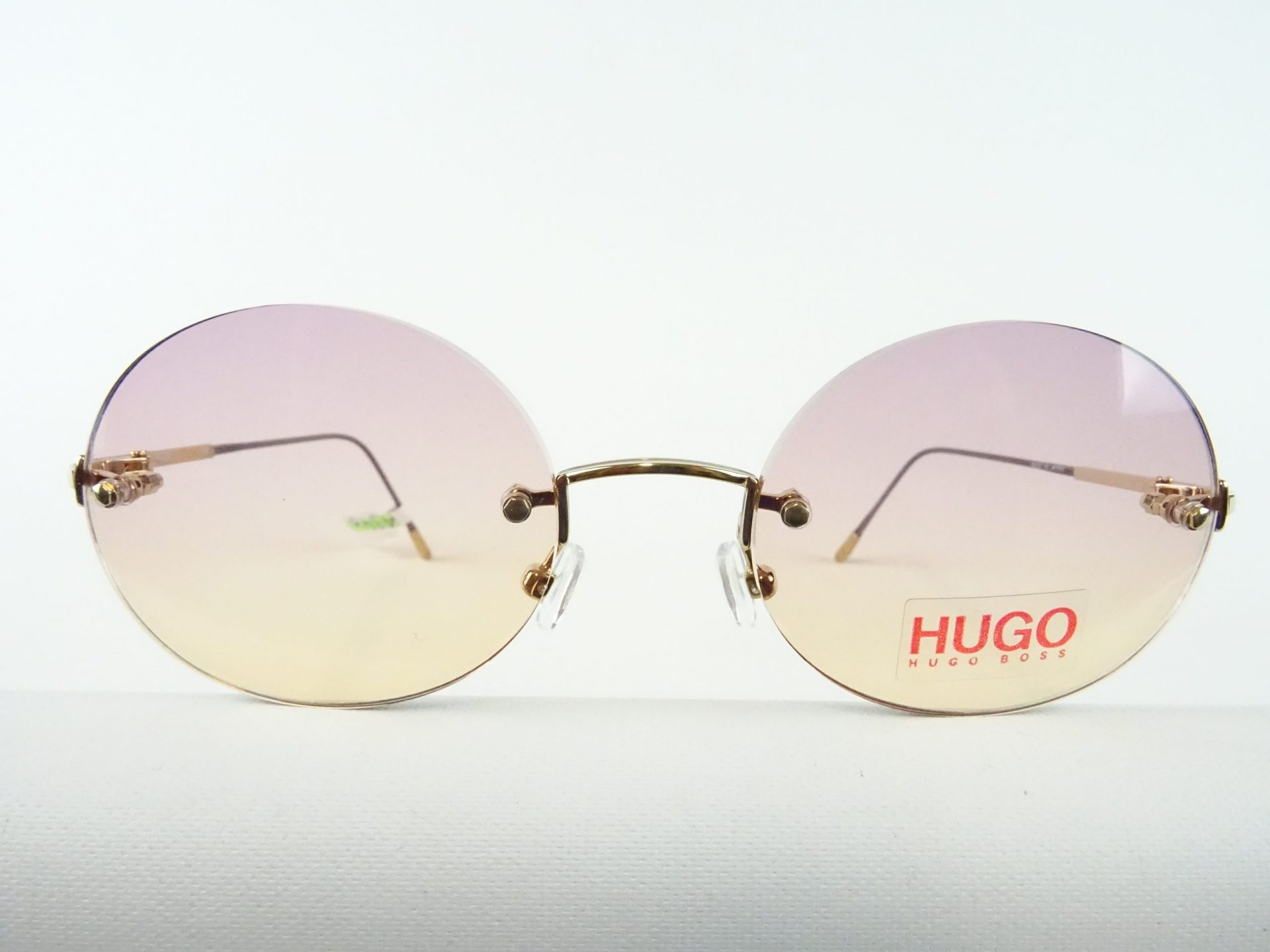 HUGO BOSS rahmenlose runde Damen Sonnenbrille mit Verlauftönung Gläser lila-orange Sonnenbrillen Designerfassung Gr. M