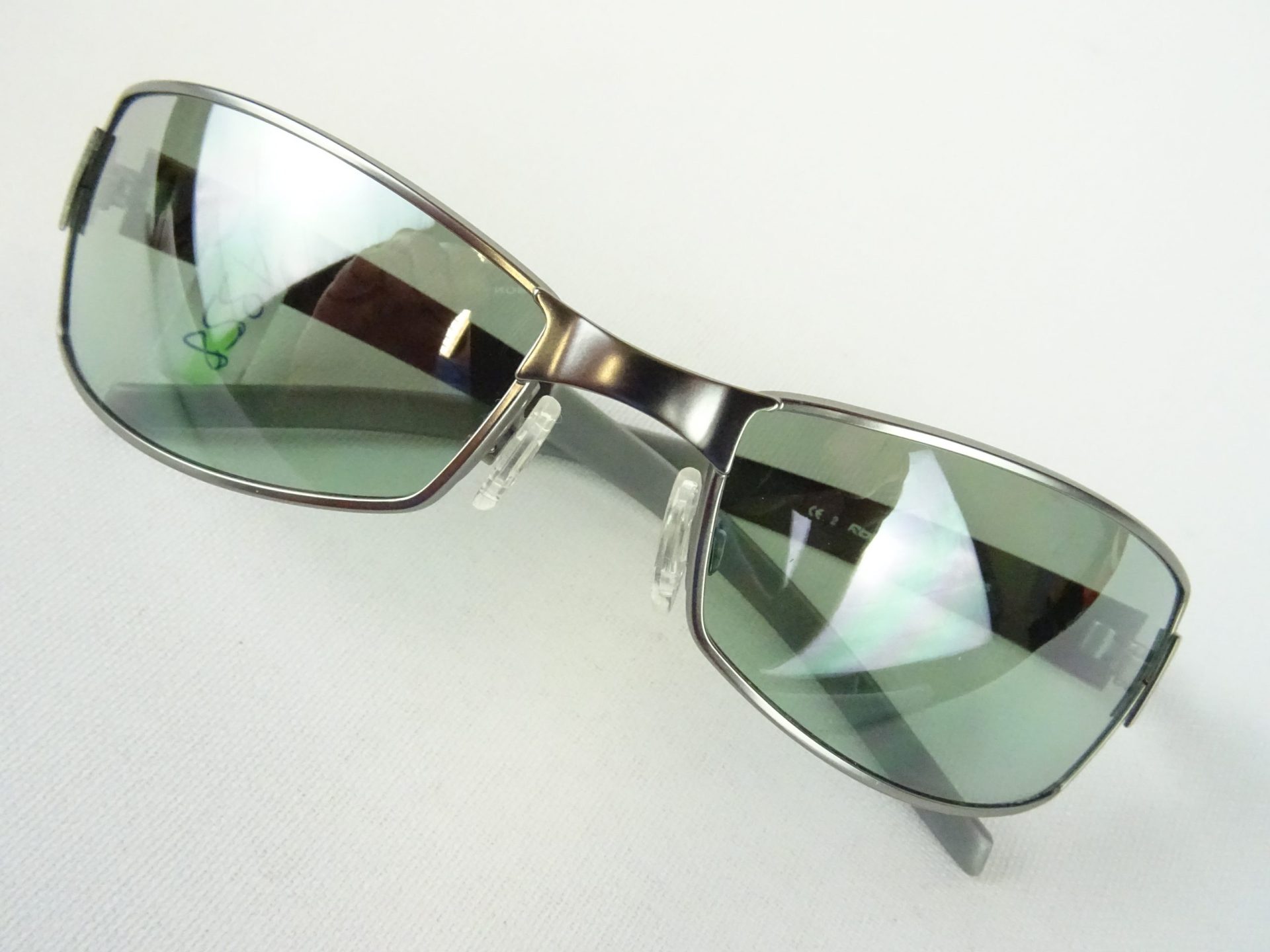 REEBOK graue Sonnenbrille Metallgestell curved verspiegelte Gläser mittlere grüne Tönung Fahrradbrillen Sportbrillen Gr. M – Bild 2
