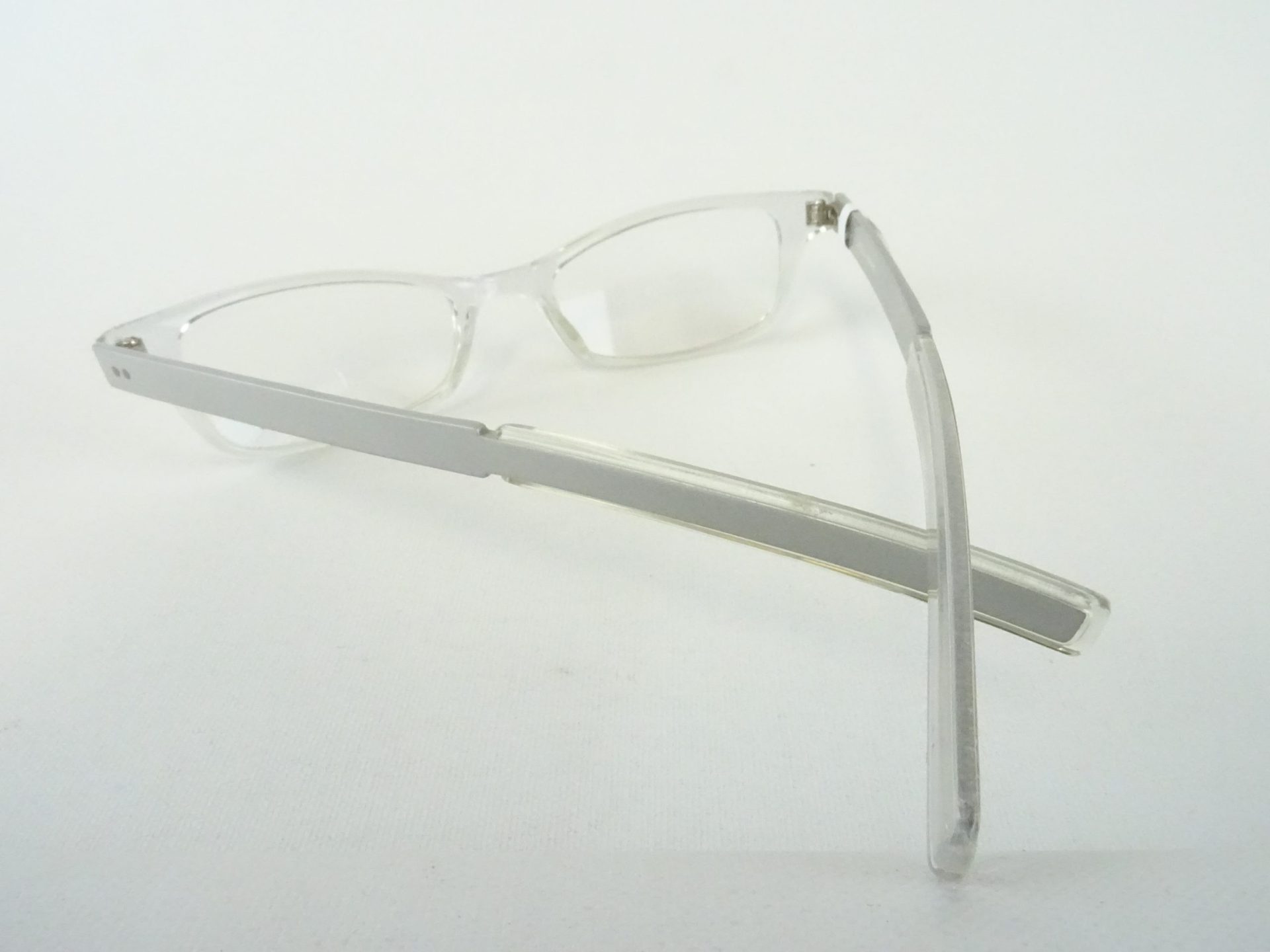Transparente Brille schmale Brillenfassung durchsichtig Kunststoffgestell mit Steckbügeln geeignet unter Mütze und Helm Gr. M – Bild 4