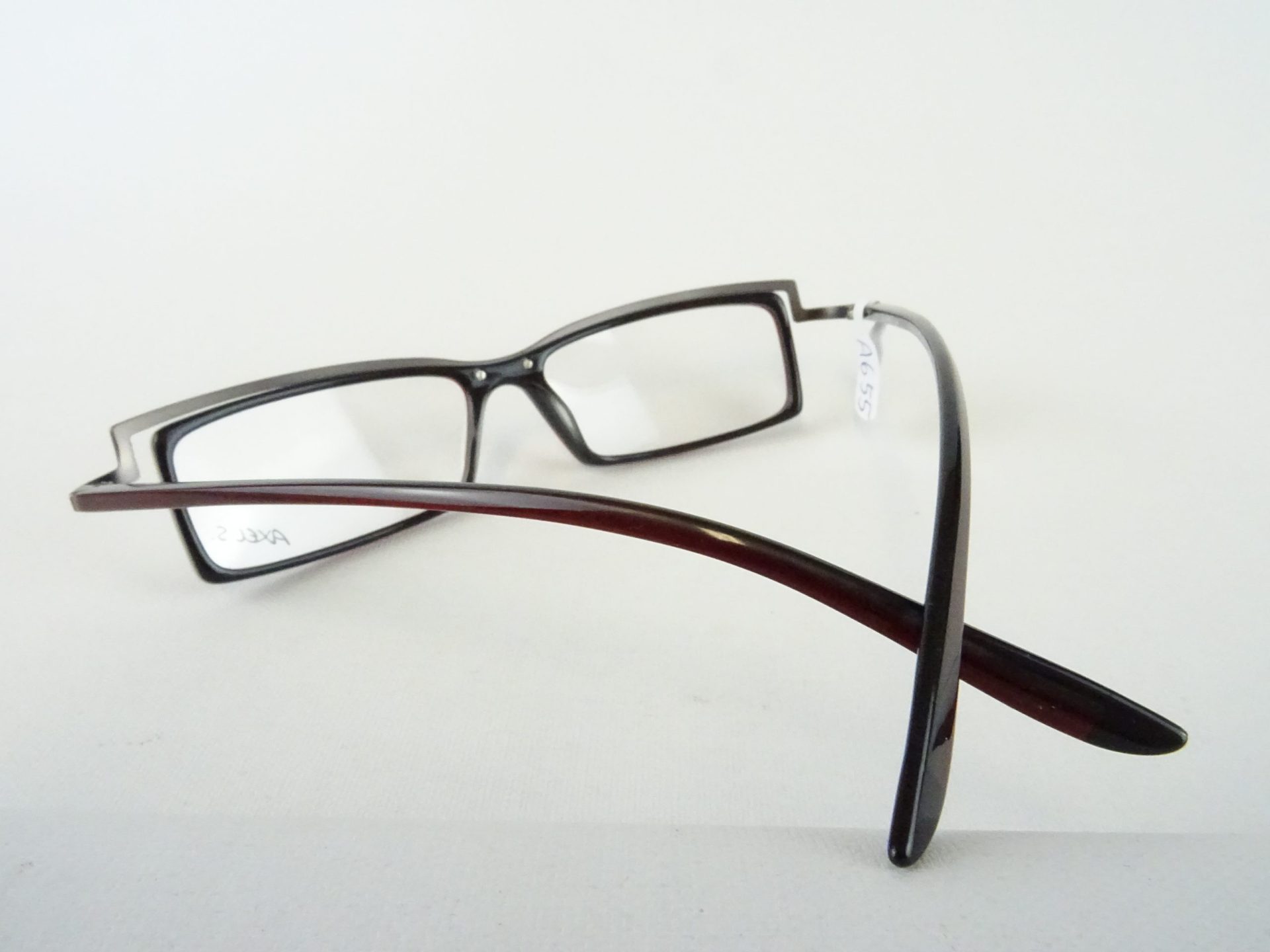 Ausgefallene rote Brille Brillengestelle eckig Materialmix leichte Brillenfassung made in Germany Marke Axel S.  583 Gr. M – Bild 4