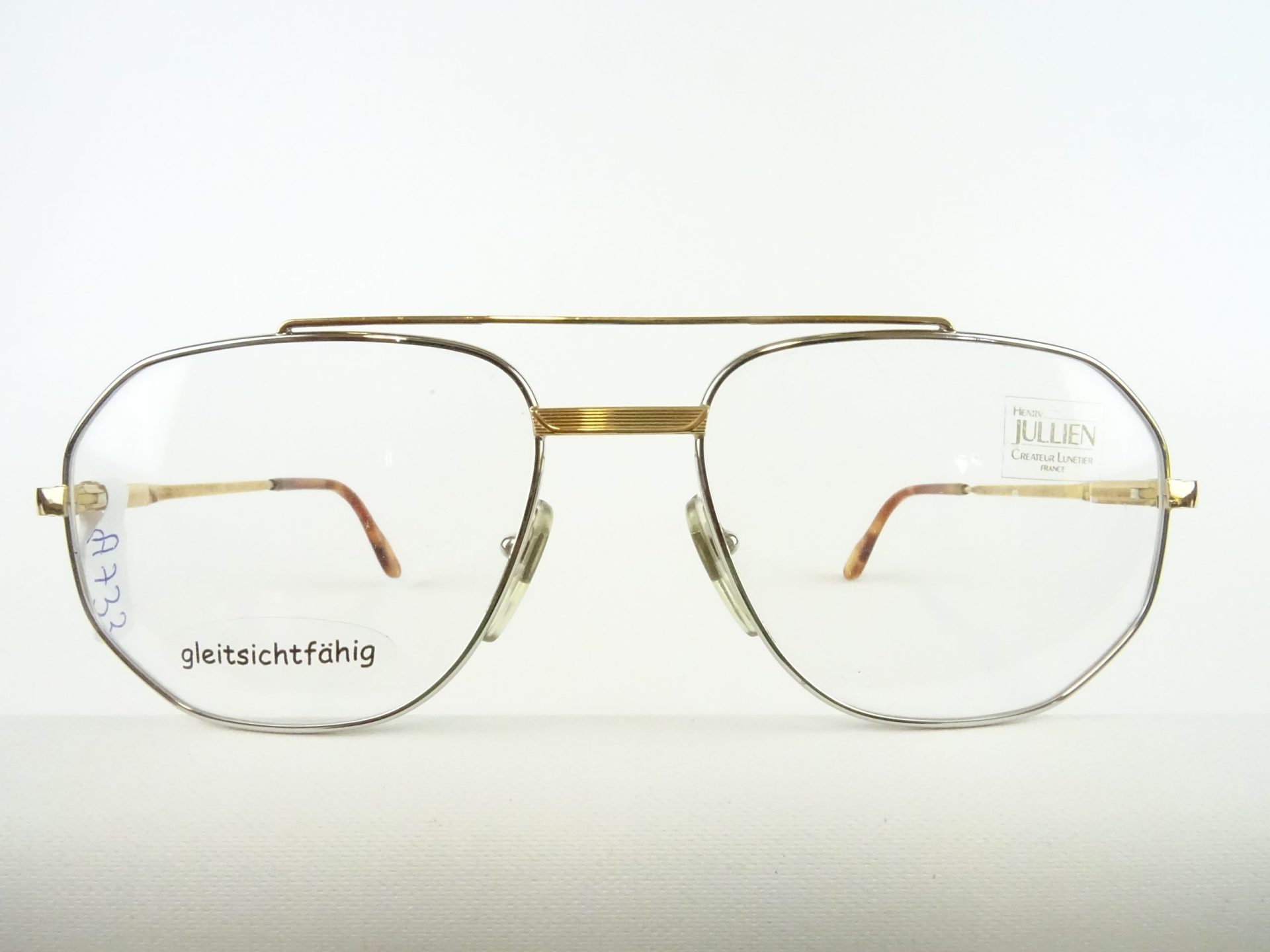 Henry Jullien Brillengestelle Bicolor Luxusbrille mit Golddoublé Herrenfassungen sportlich stabil für große breite Kopf-Gesichtsform Gr. L