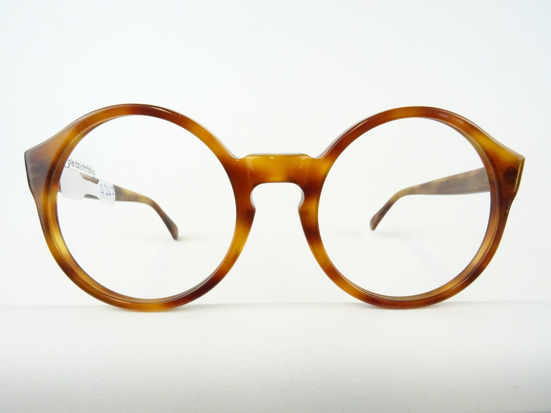 Vintagebrille große runde Brille Brillengestell in Hornoptik braun flippige Hippiebrille für breitere Gesichter riesige kreisrunde Form Gr. L