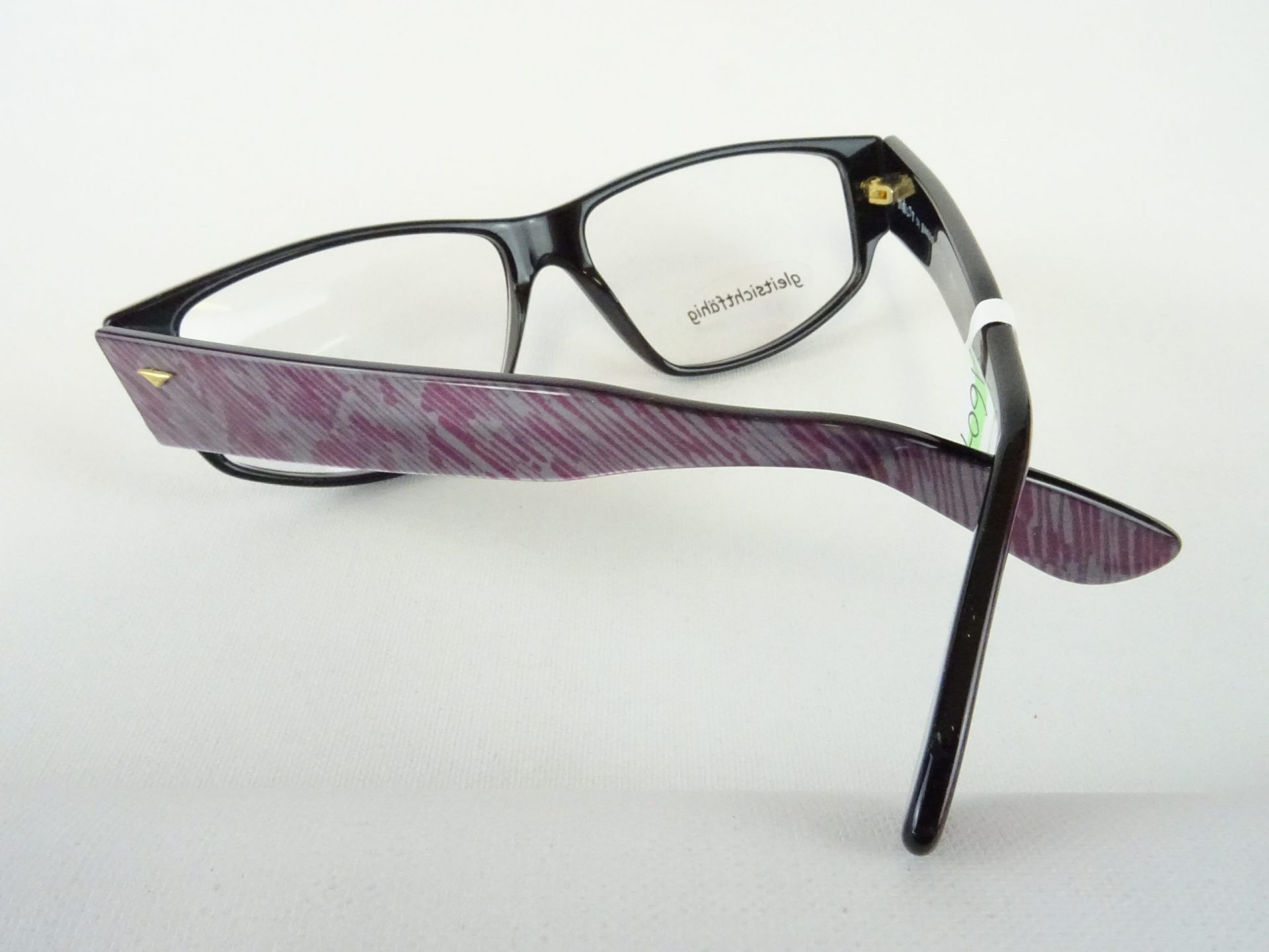Lila-grau gestreifte Damenbrille aus Kunststoff große Glasform mit breiten Bügeln Neuware aus den 80ern Vintagefassung Gr. M – Bild 4