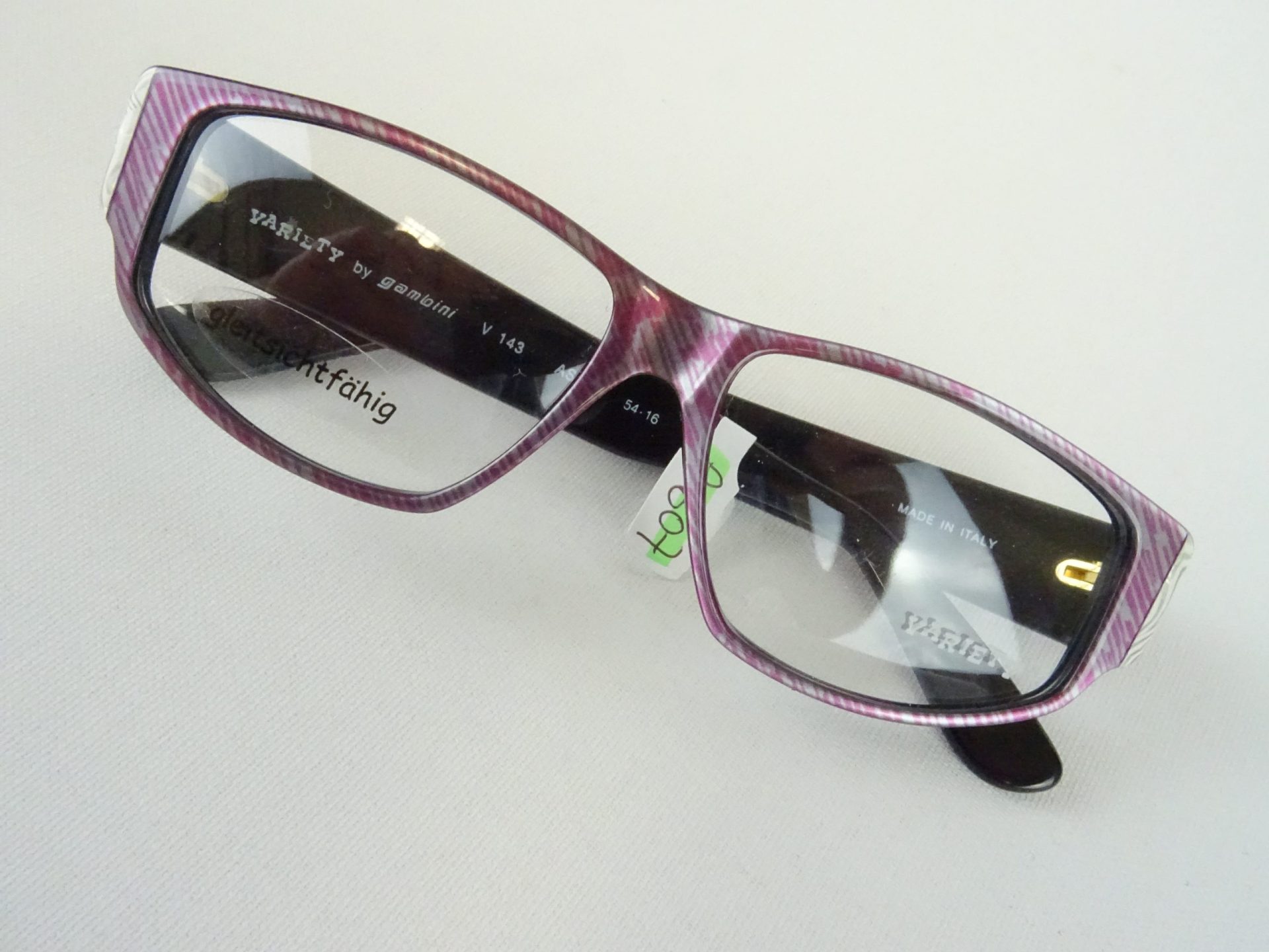 Lila-grau gestreifte Damenbrille aus Kunststoff große Glasform mit breiten Bügeln Neuware aus den 80ern Vintagefassung Gr. M – Bild 2