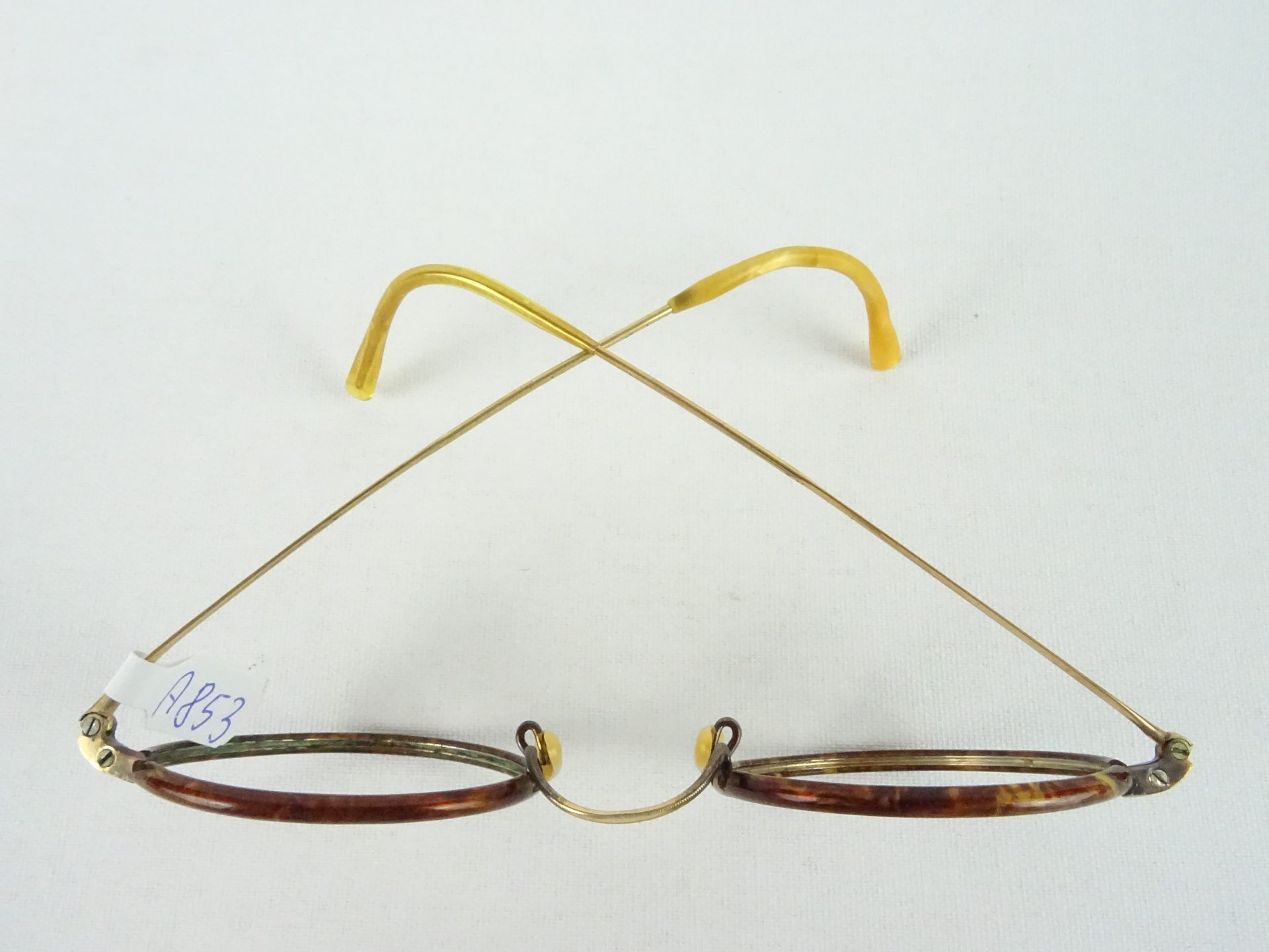 20er Jahre Vintagebrille gold-braun Metall Windorringe Pantoform kleine Pantobrille Sammlerstücke Gr. S – Bild 3