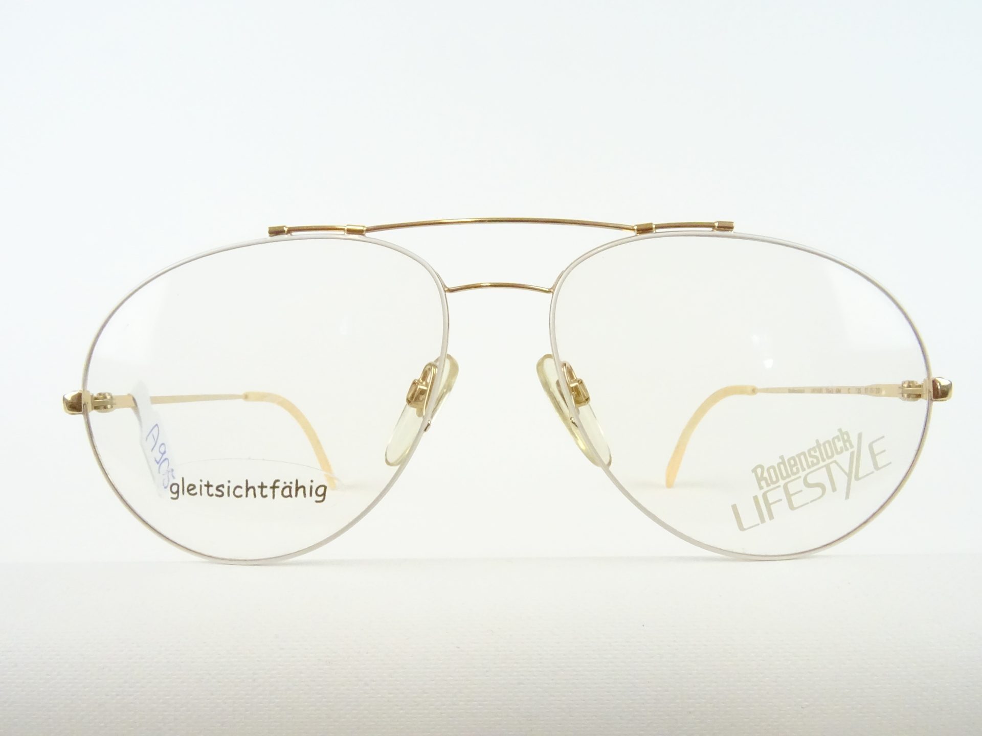 Rodenstock Lifestyle Pilotform weiß-gold 70er Jahre Metallgestell Vintagefassung Fliegerbrille große Gläser Gr. M