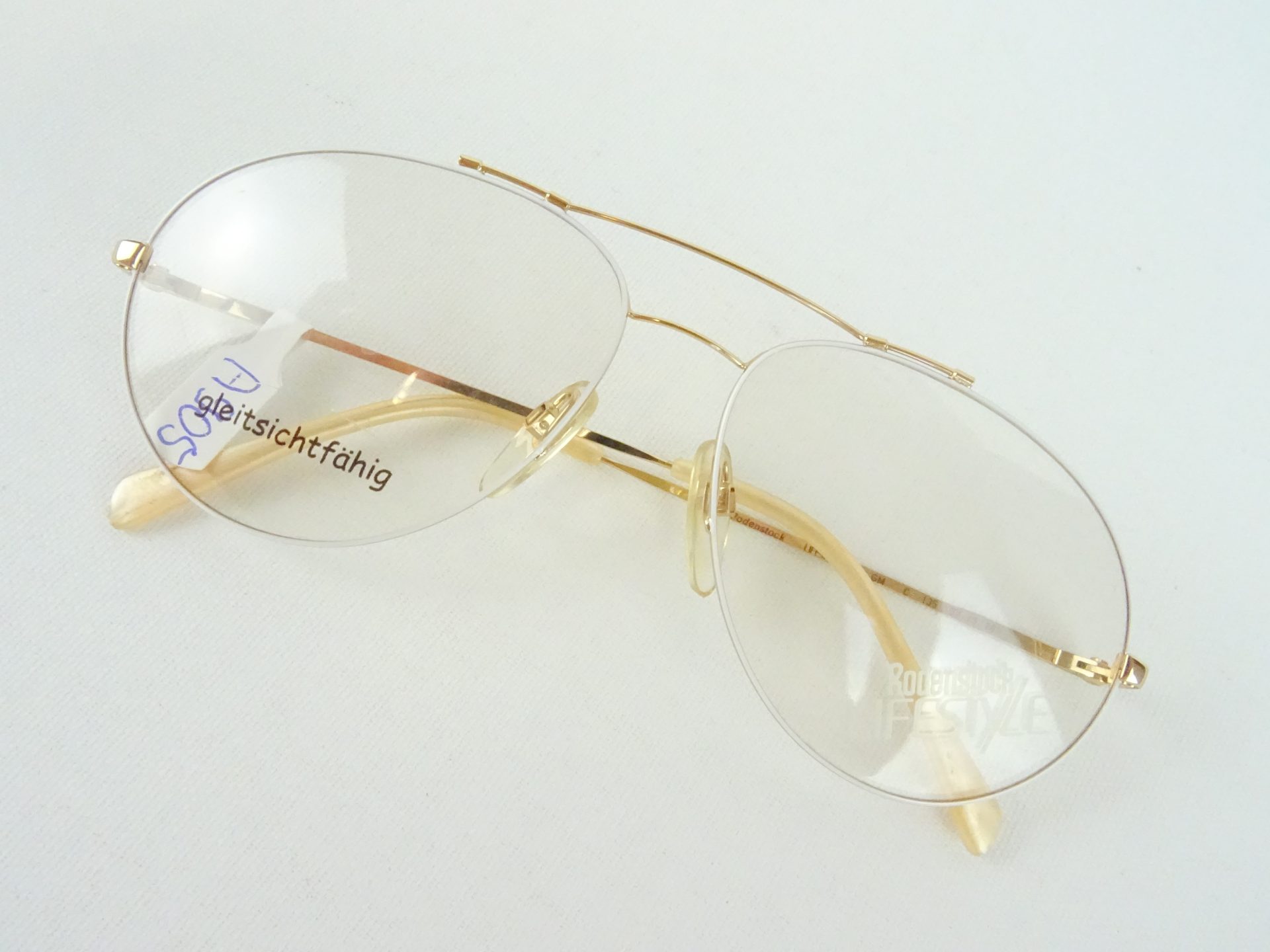 Rodenstock Lifestyle Pilotform weiß-gold 70er Jahre Metallgestell Vintagefassung Fliegerbrille große Gläser Gr. M – Bild 2