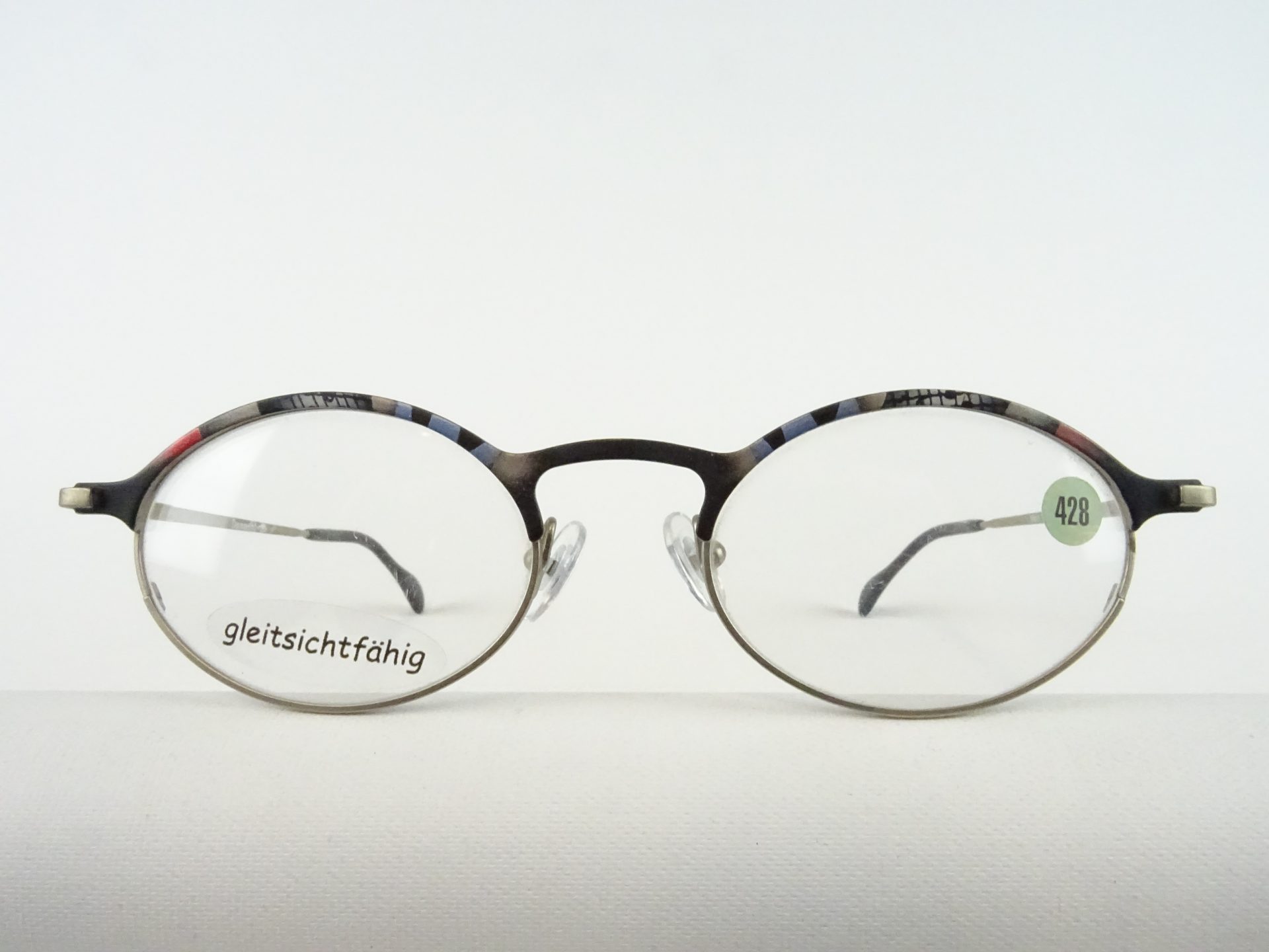 Ovale Brille Brillengestell Damen/Herren 50-20 gleitsichtfähig aus Metallfassung silber-bunt ausgefallen Gr. L