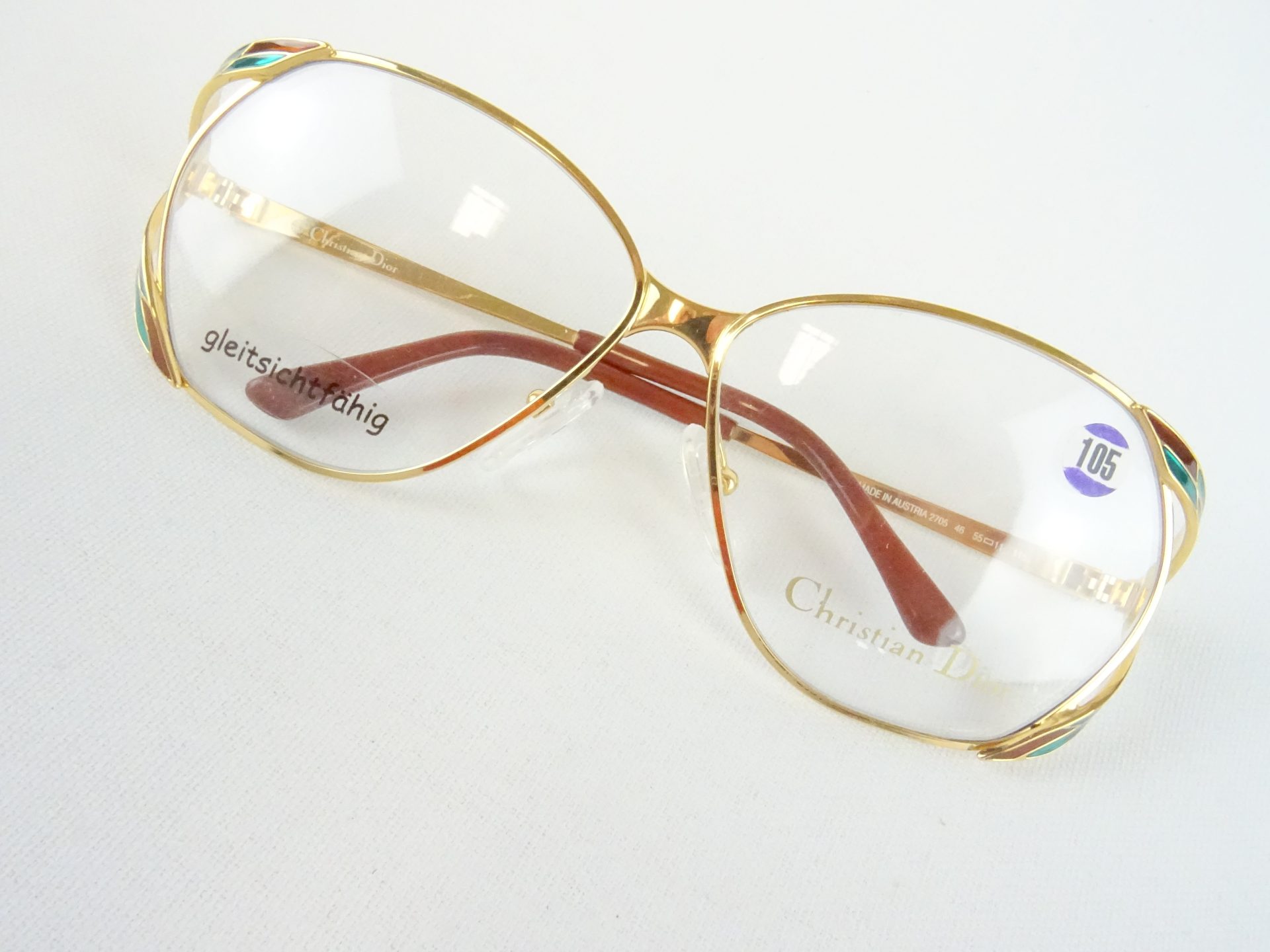 Christian Dior Brille 2705 Schmuckbrille große Gläser Vintage Metallgestell gold-grün-lila 55-11 Luxusmarke Gr. M – Bild 2