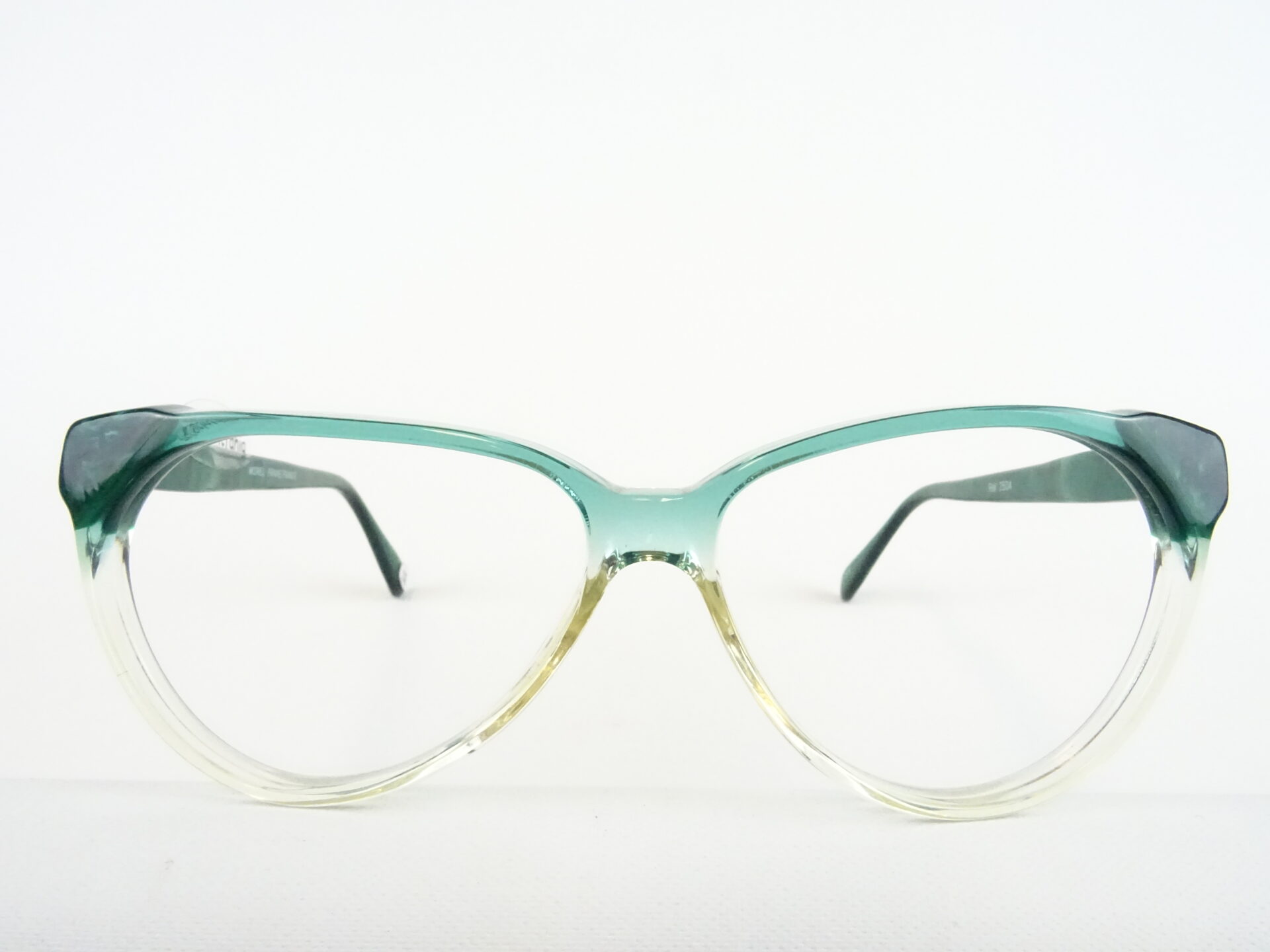 Transparent-grüne Brille Kunststofffassung Damenbrille Vintage Boho große Glasform ohne Nasenstege Gr. M