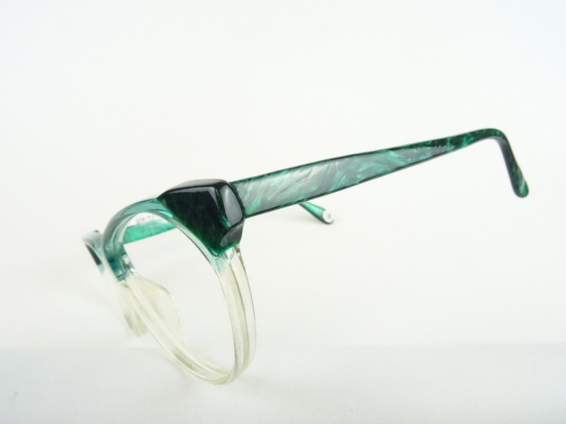 Transparent-grüne Brille Kunststofffassung Damenbrille Vintage Boho große Glasform ohne Nasenstege Gr. M – Bild 6