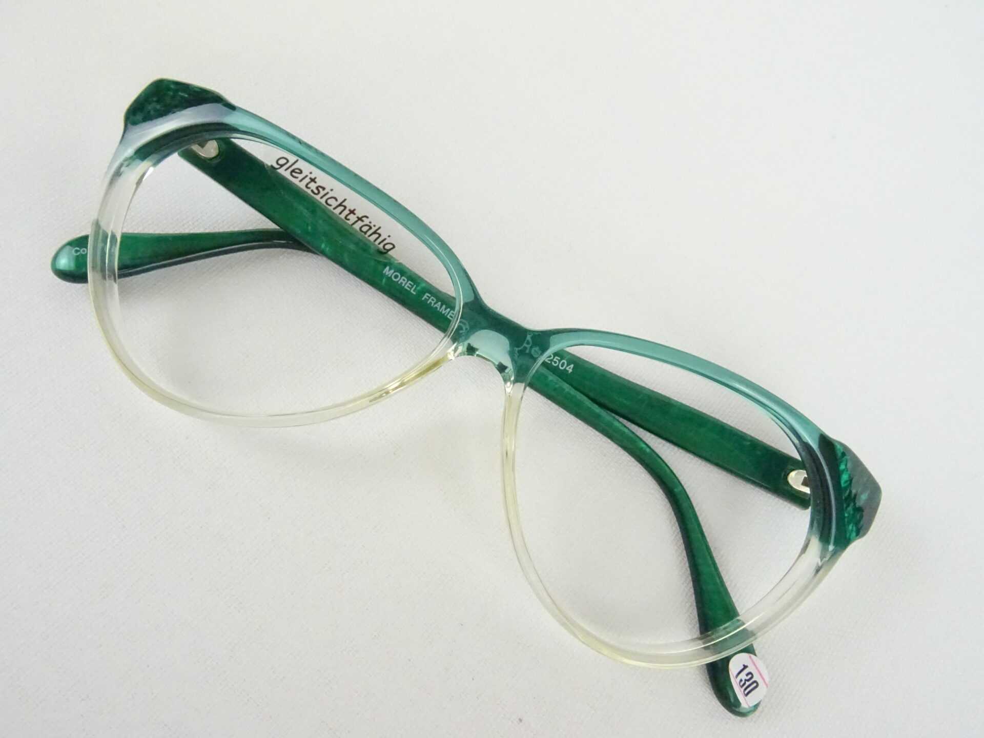 Transparent-grüne Brille Kunststofffassung Damenbrille Vintage Boho große Glasform ohne Nasenstege Gr. M – Bild 2
