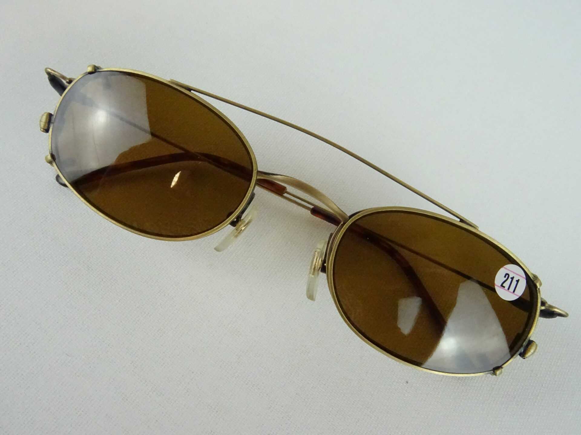 Brille mit Sonnenclip Metallgestell matt gold mit Sonnenschutz dunkel getönt 2in1 Brillen Clipbrillen Gr. M – Bild 8