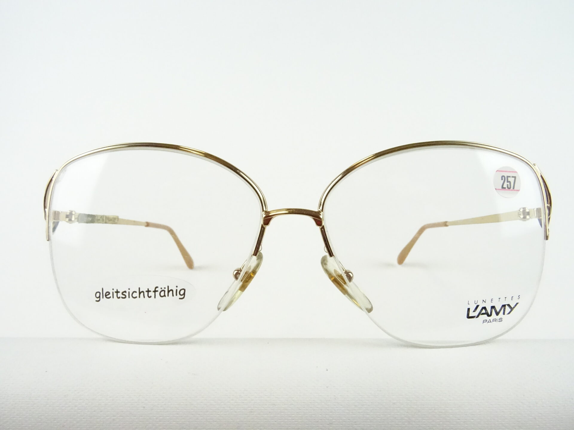 L'Amy Brille Vintage für Damen Metallfassung gold elegant, extragroße Gläser ohne Unterrand Boho Gr. M